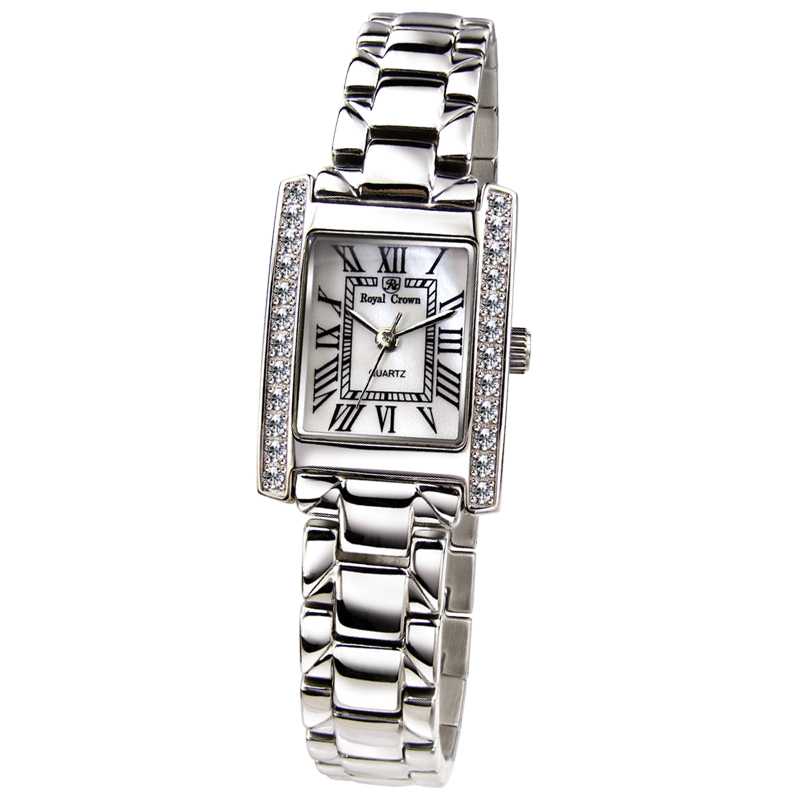Royal Crown萝亚克朗正品镶钻流行手表不锈钢长方形女士女表6306