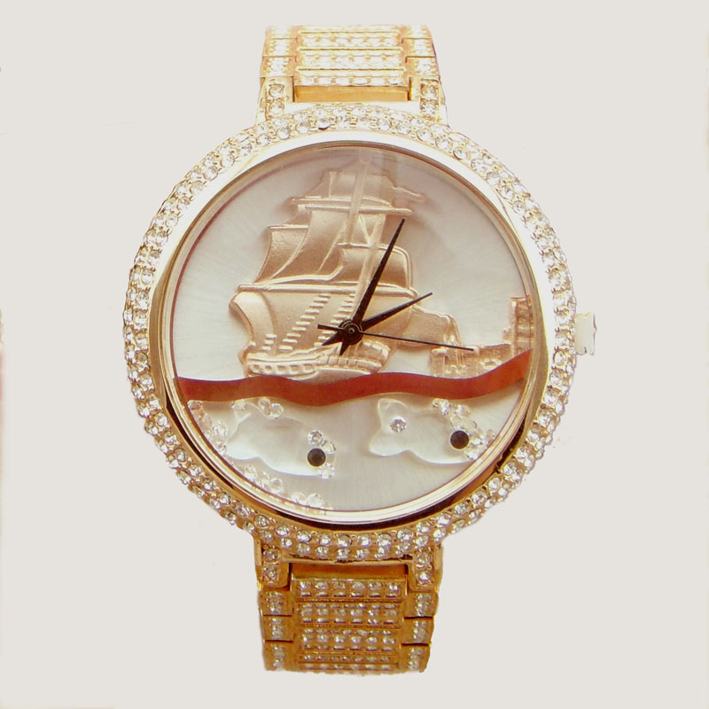 正品DMQ/迪曼琪 时装玫瑰金手表 防水镶施华洛世奇钻全铜复古表带