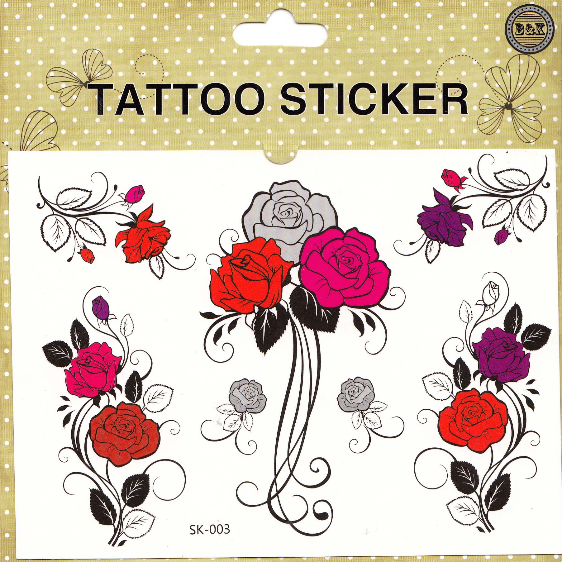 SK003新品纹身贴纸 防水 女款玫瑰花图案 满28元包邮