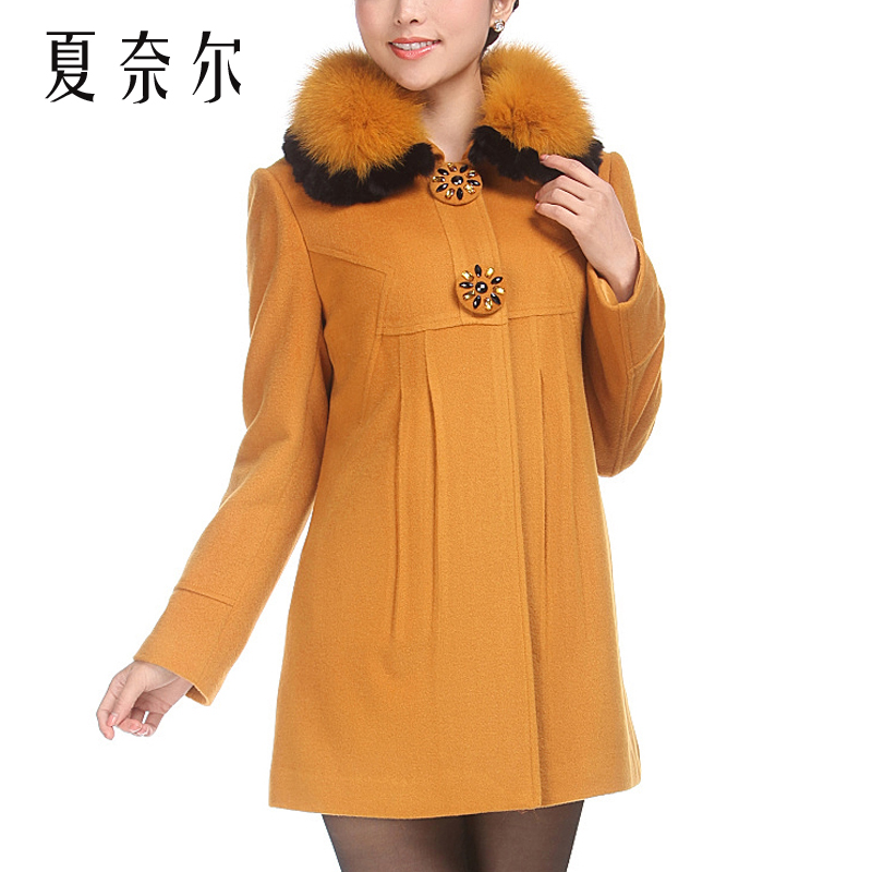 2012新韩版时尚新款女装正品高档狐狸毛+獭兔毛领羊绒大衣
