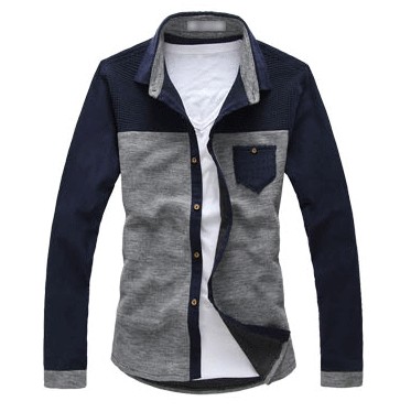 秋款新款韩版男士休闲潮男修身长袖衬衣5121深蓝色浅灰色深灰色型