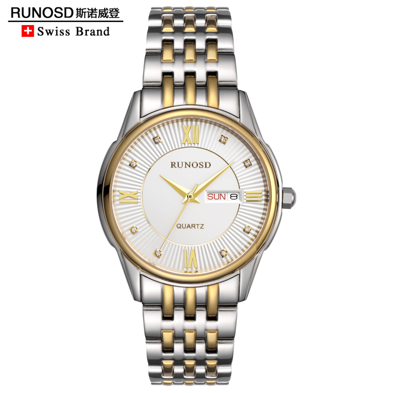 瑞士斯诺威登品牌男士手表超薄水钻双日历商务石英精钢正品男式表