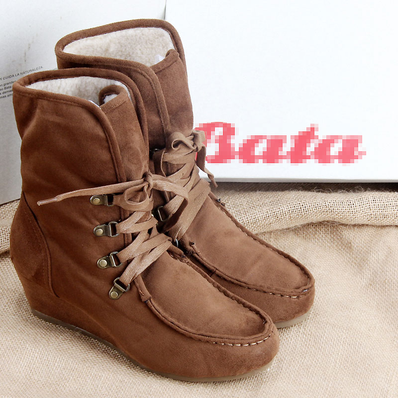 清仓专柜尾单BATA加厚保暖靴品牌原单毛毛靴坡跟舒适女靴两穿短靴