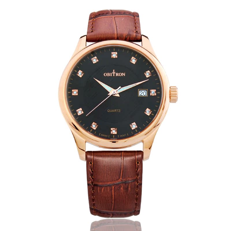 欧比顿 皮带石英腕表 玫瑰金 时尚商务潮流 手表