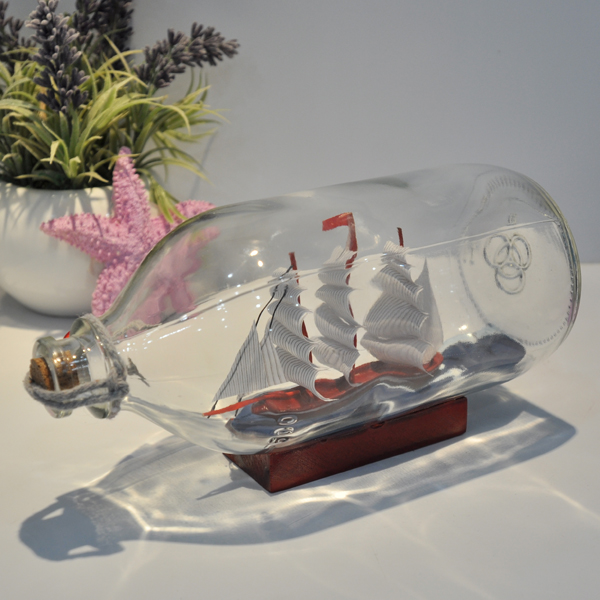 地中海风格瓶中船工艺品船木质玻璃瓶船摆件 一帆风顺礼品 18cm