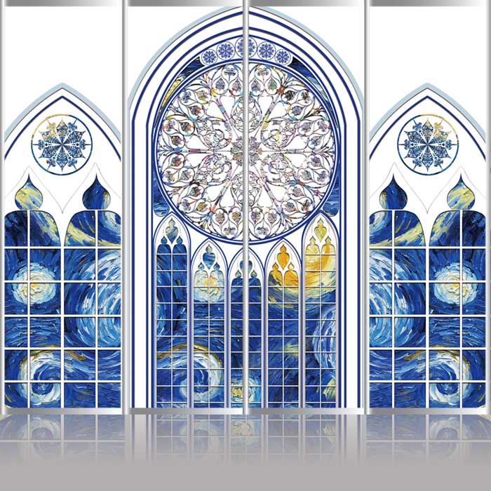 蒂凡尼教堂装饰贴客厅过道贴背景墙贴蓝色系风格贴151204