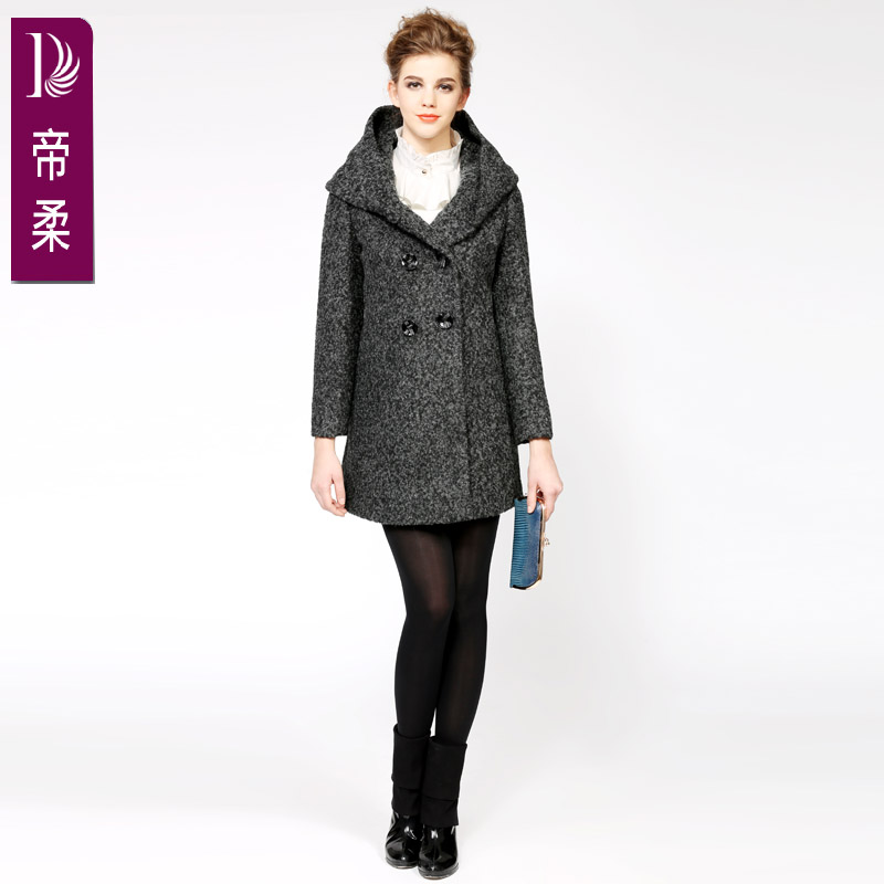帝柔 DR215女装2014新款春秋季双排扣高腰型通勤欧美时尚羊毛大衣