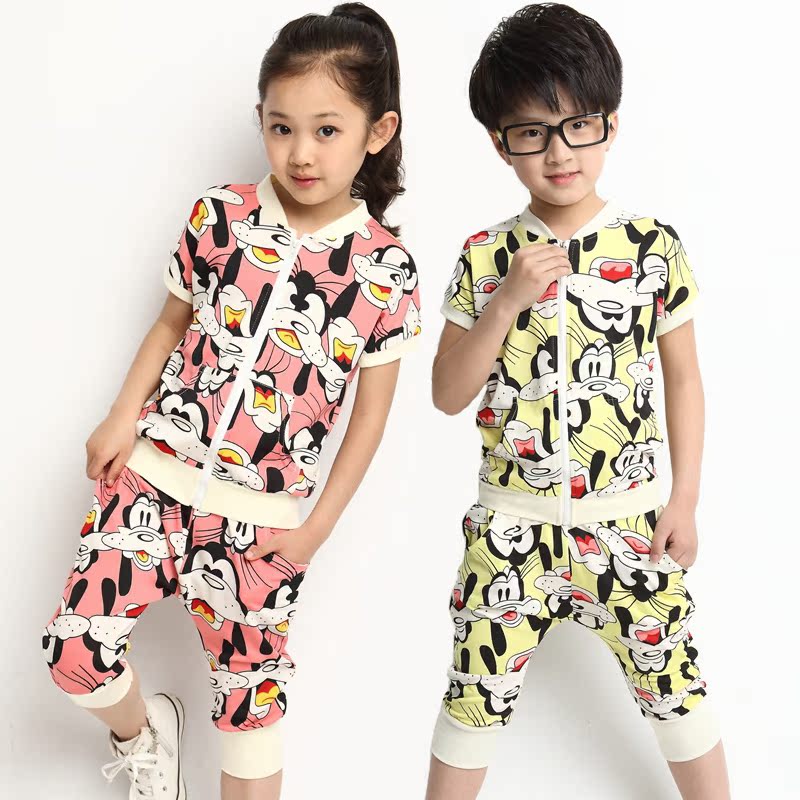 2014夏装 米奇卡通男童套装短袖 儿童两件套 女童夏季衣服 中小童