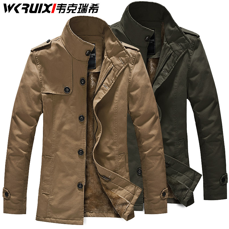 韦克瑞希2013秋冬 男装韩版男士休闲外套 修身中长款立领夹克 男