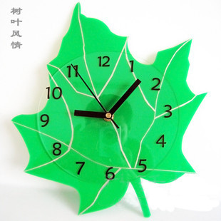 绿色树叶静音挂钟 艺术钟表 客厅时尚创意石英钟 大自然墙钟时钟