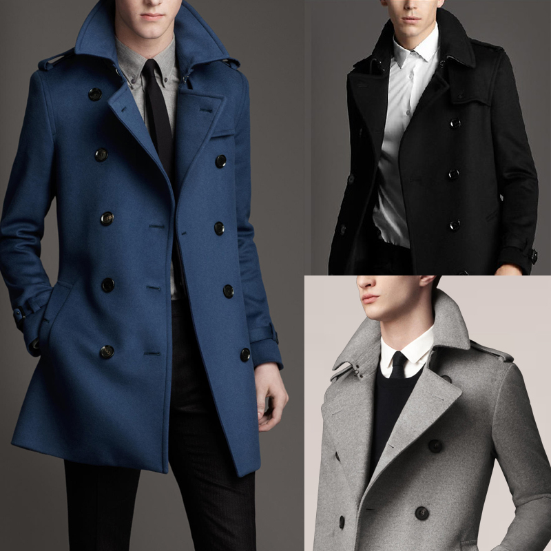 2014Bj家新款男装风衣男士中长款羊毛绒混纺休闲英伦款外套