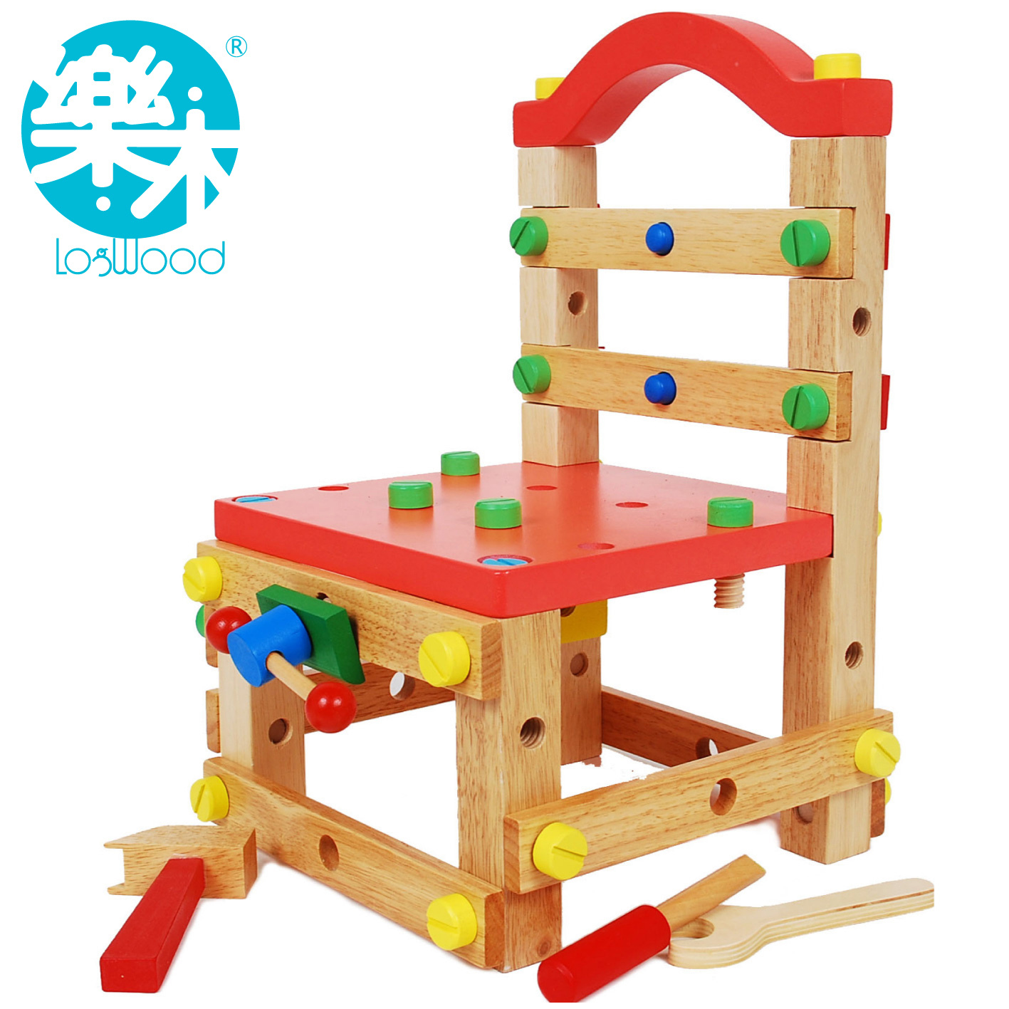 螺母拆装组合玩具鲁班椅 木制儿童益智玩具3-7岁拼搭工作拆装椅