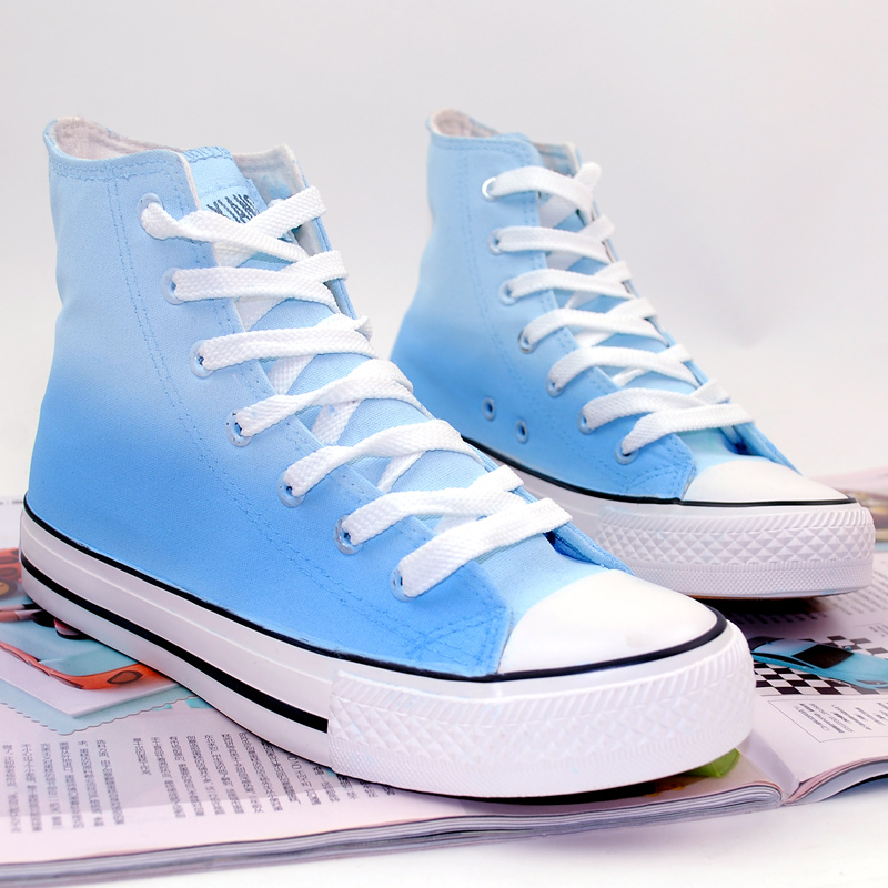 2014新款糖果色帆布鞋女鞋高帮手绘鞋纯色浅粉蓝色板鞋学生韩版潮
