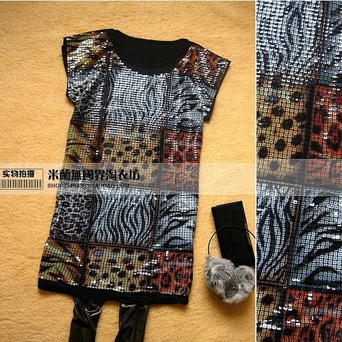 豹纹 斑马纹 总动员 2011春夏新全亮片长款大码短袖T恤M-XXXL