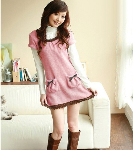 2011正品秋冬新款韩版甜美可爱短袖毛衣裙针织衫十八淑女坊风格