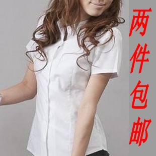 OL职业装 女装纯白白色百搭女式短袖衬衫工作服 　有加大码 T0078