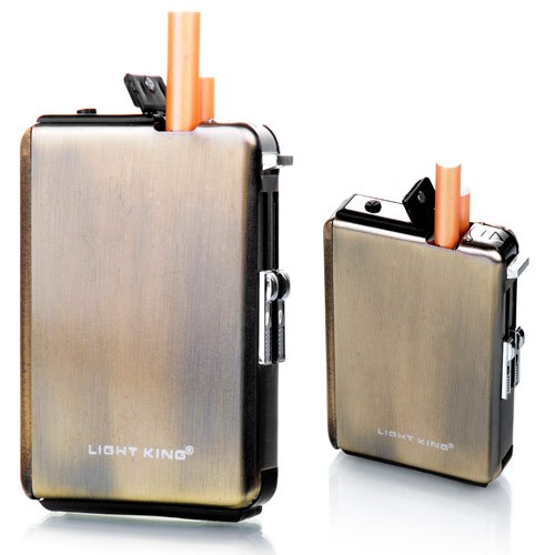 爱尔凯 推荐 正品 直冲式防风打火机自动烟盒 10支装 电渡青铜