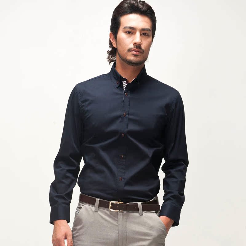 2012佐肯男式长袖 时尚休闲长袖衬衫 宽松男士扣领尖领纯色衬衣