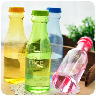 彩色可爱防漏塑料瓶子 便携摔不破汽水瓶 密封水杯 运动水壶