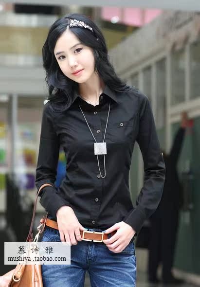 2010新款韩版纯黑 经典时尚 OL通勤 气质简约 收腰长袖女衬衫M003