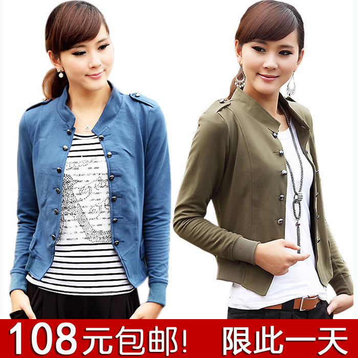 2011春秋装新款 韩版女装 立领双排扣开衫短款小外套 正品包邮