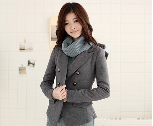 秋装新款2011韩版女装新品甜美修身百搭气质双排扣长袖小西装外套