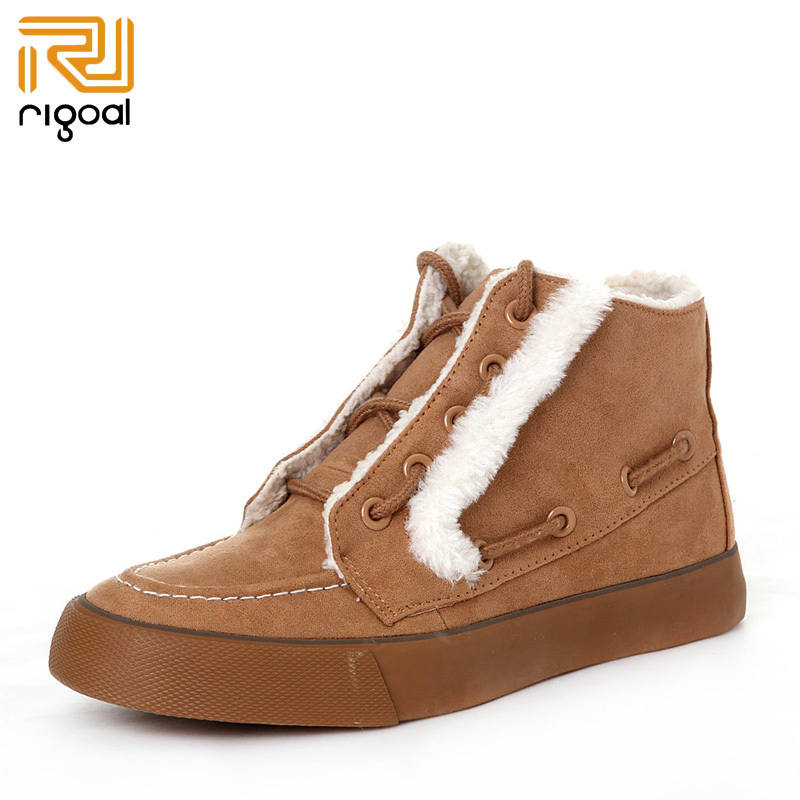 RIGOAL/锐捷 冬季新款短靴平跟系带女鞋 英伦绒面时尚棉鞋女鞋