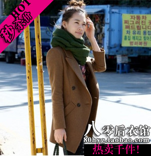 2011新款！韩版修身双排扣中长款女装羊毛呢小西装 大衣外套