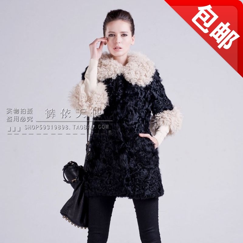2012冬新款 特价羊羔毛 长毛领七分袖长款女装皮草外套 包邮韩版