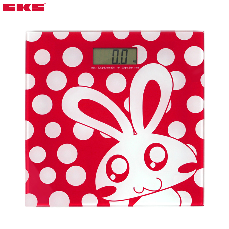 EKS-9563红色波点卡通兔子健康电子人体秤玻璃体重秤正品特价包邮