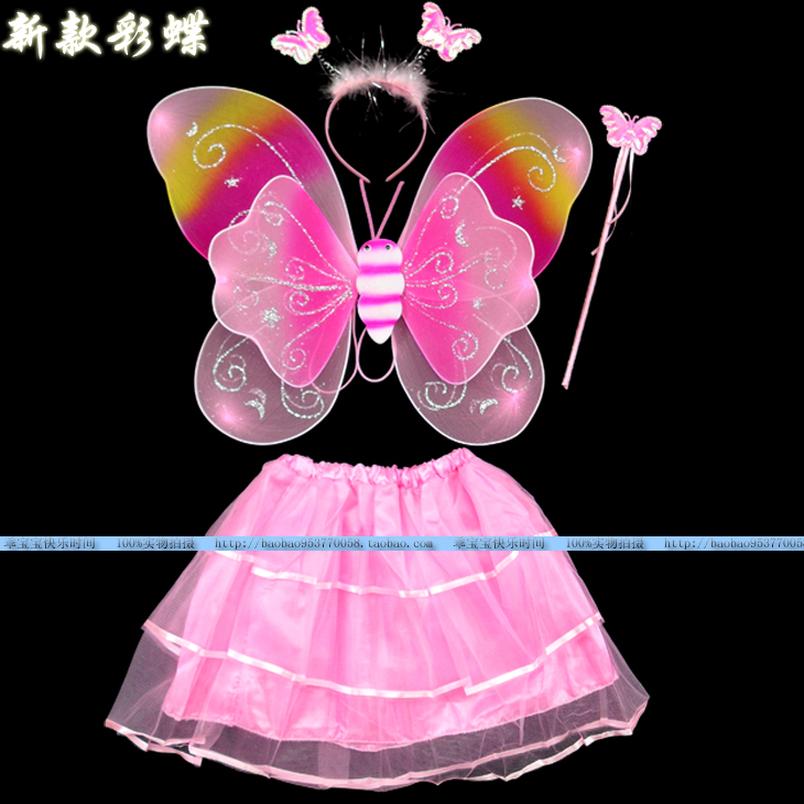 六一儿童节服装蝴蝶演出道具 羽毛翅膀公主裙4件套 新款彩蝶