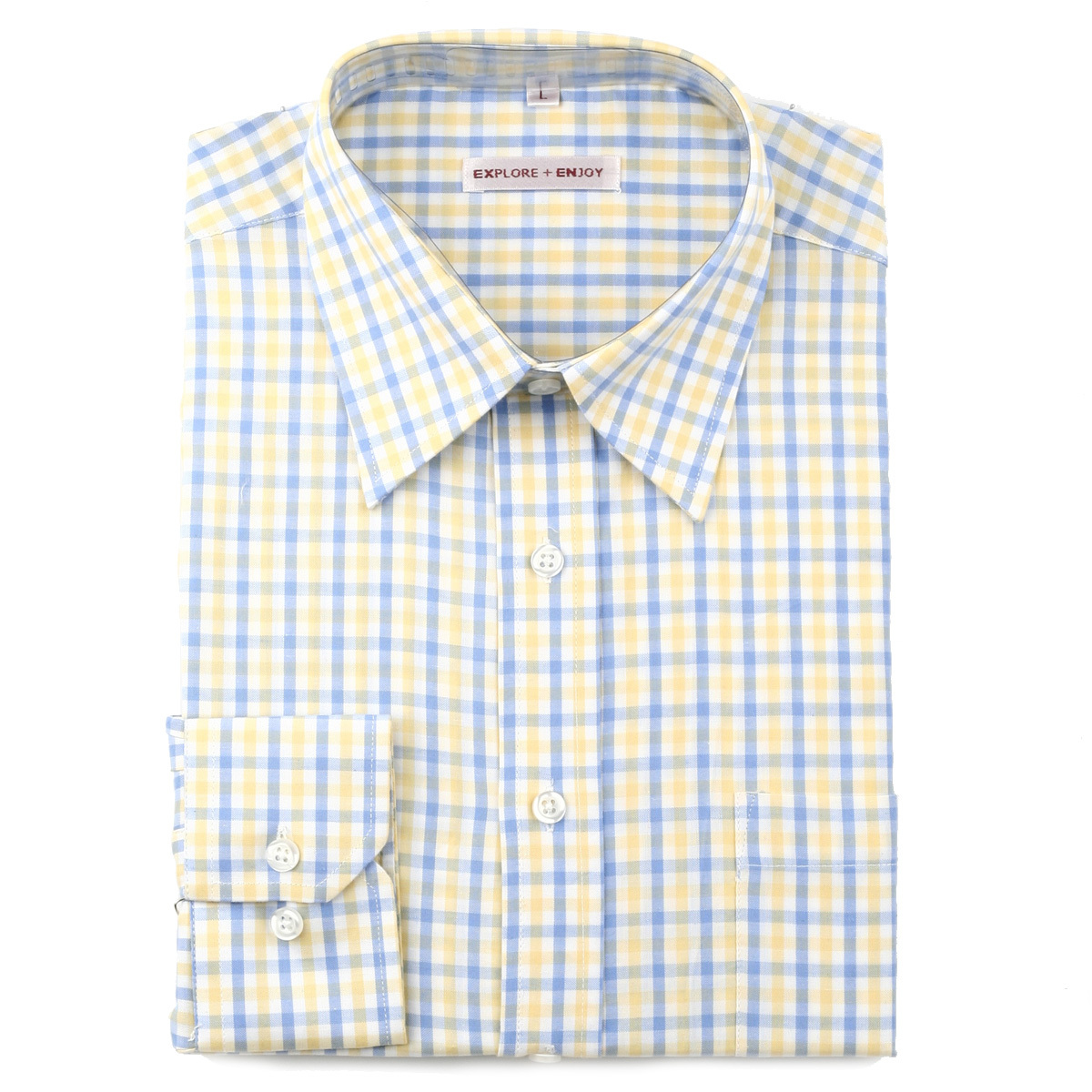 外贸商务休闲衬衫 40支全棉男士长袖衬衫 宽松型 S13黄蓝中格