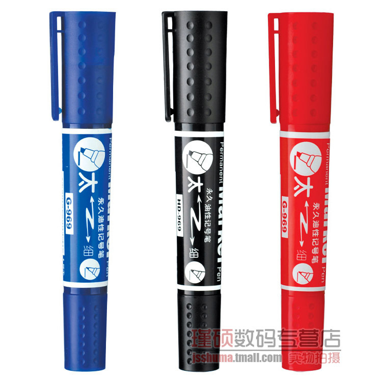 金万年G-969 大双头记号笔 永久油性笔 黑兰红Marker笔 10支装