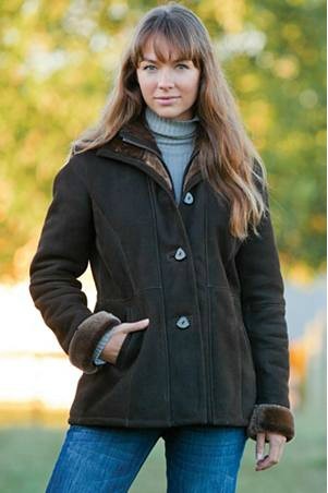 美国制造女装2014冬柔软豪华羊皮毛一体中长款立领深棕色皮衣外套