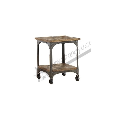 美式乡村复古带轮铁艺实木家具角几边几 边桌 床头柜 电话桌