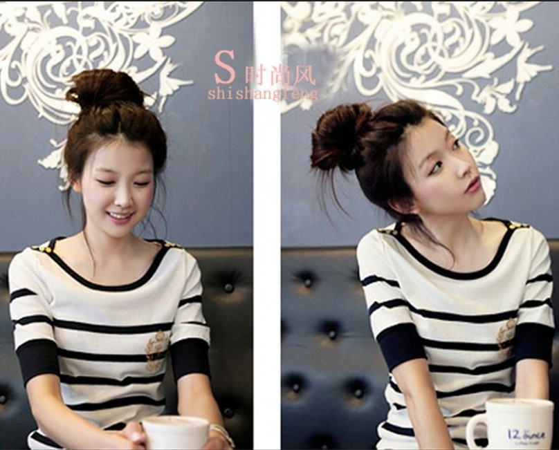 2011秋装新款韩版女装夏装流行修身时尚黑白条纹短袖T恤海魂衫