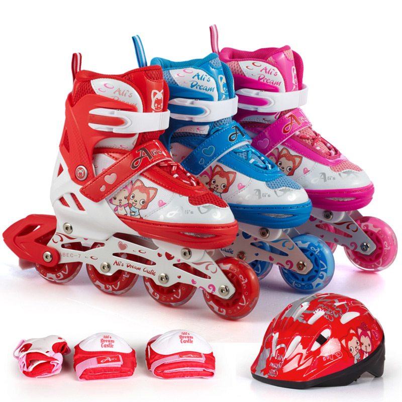 金峰儿童直排轮溜冰鞋 滑冰鞋男女童套装闪光轮滑鞋 旱冰鞋正品
