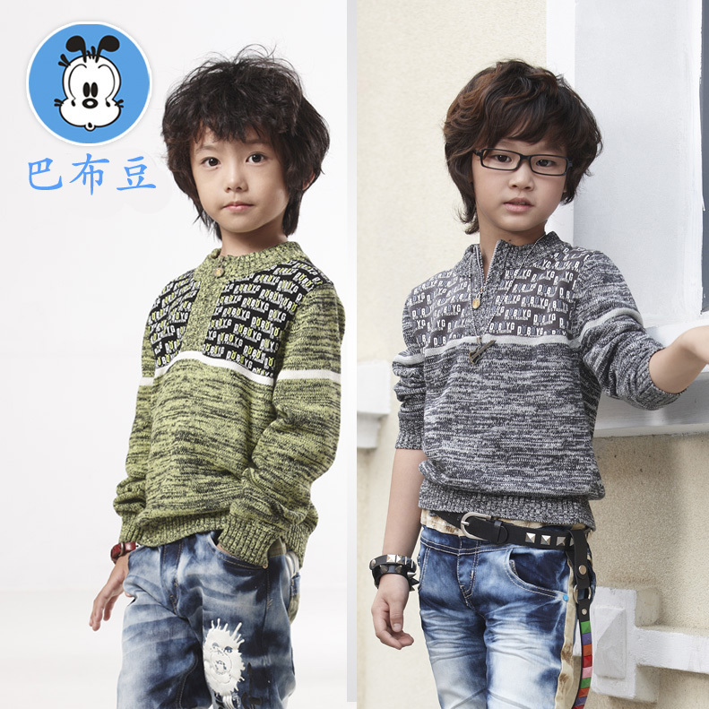 2013新款巴布豆童装 男童毛衣 全棉加厚 休闲衫 韩版儿童针织衫