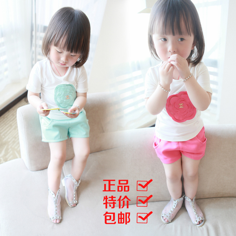 童装2014新款夏装婴幼儿小童1-2-3岁女宝宝纯棉短袖短裤两件套装