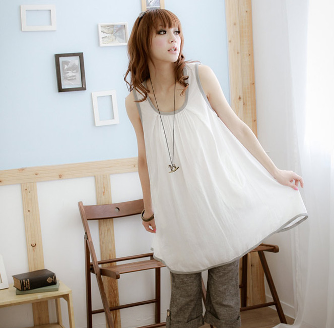 2011夏装新大码韩版女装亚麻休闲宽松上衣无袖白色连衣裙