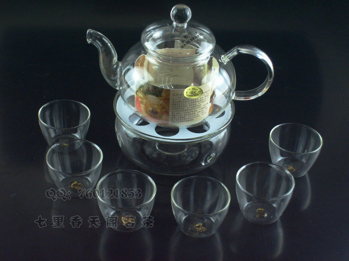 耐高温7件套玻璃花草茶具，玻璃花草工夫茶具，花茶整套功夫茶具