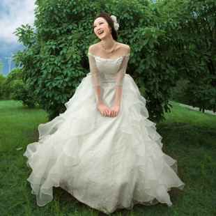 透明蕾丝袖 纱与蕾丝的绝妙设计 店主最爱2012新品婚纱