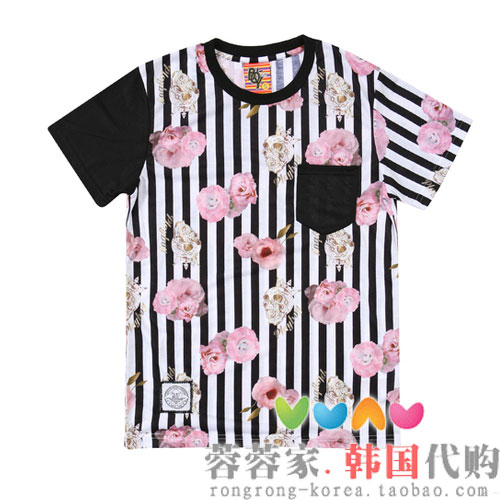 韩国代购HATSON专柜正品PLAYBOY黑白条纹亲子T恤PLATSF2409BK