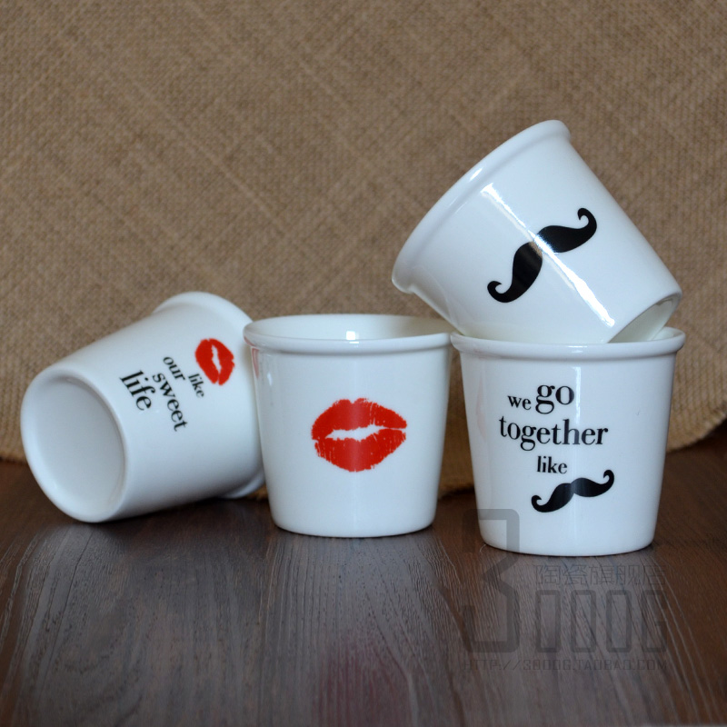 2014新品胡子杯红唇水杯陶瓷小茶杯多肉植物花盆支持广告LOGO定制
