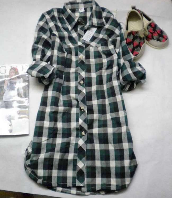 2011新款秋装韩版 中长款格子衬衫 长袖  女款衬衫 多色