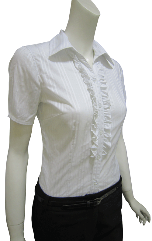 G2000-CEO正装 白色小花边 短袖女衬衫 修身免烫职业装 春夏款