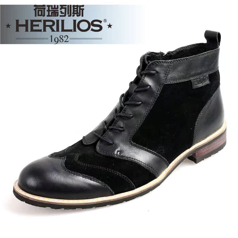 HERILIOS英伦男士真皮潮流牛仔靴时尚复古高帮皮靴休闲工装马丁靴