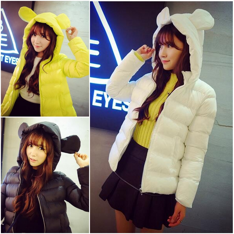 2015冬季新款韩版学生装可爱卡通耳朵连帽棉衣棉服女保暖减龄外套