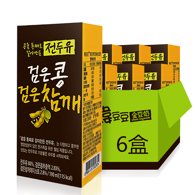 韩国原装进口韩豆豆全豆奶饮料黑豆黑芝麻口味 早餐奶饮品190ml*6