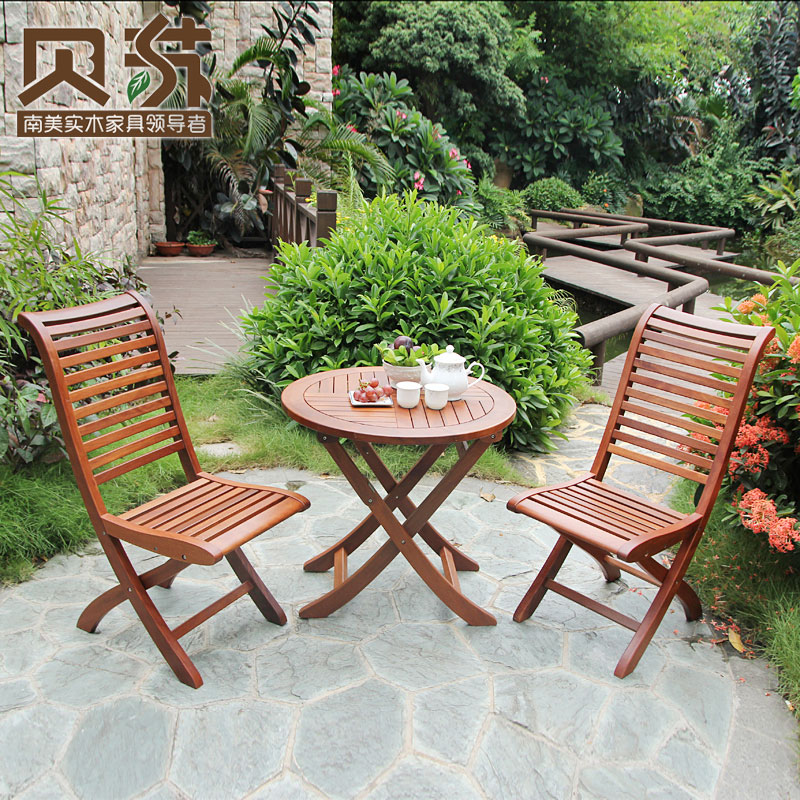 贝苏 阳台桌椅三件套户外田园庭院休闲花园防腐可折叠实木家具